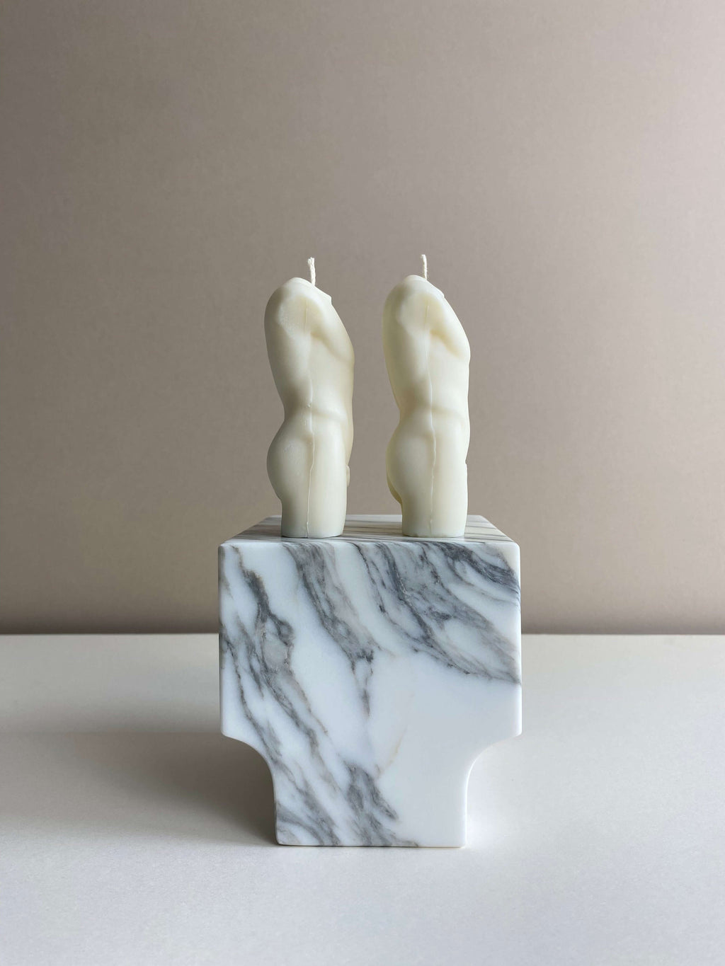 Atelier Ethos Pair Of Male Torso Candles A candle duo in natural soy wax showcasing sculptural elegance and refined craftsmanship. Perfect for weddings or engagement gifts. Sustainable, luxurious, with 10% of profits donated to charity. £18.00