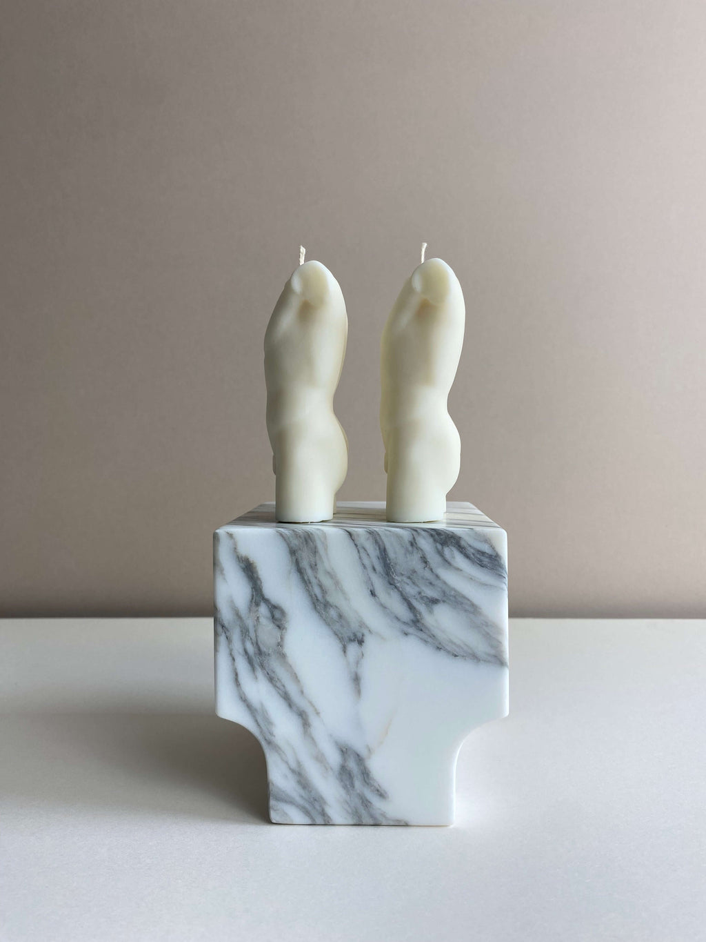 Atelier Ethos Pair Of Male Torso Candles A candle duo in natural soy wax showcasing sculptural elegance and refined craftsmanship. Perfect for weddings or engagement gifts. Sustainable, luxurious, with 10% of profits donated to charity. £18.00