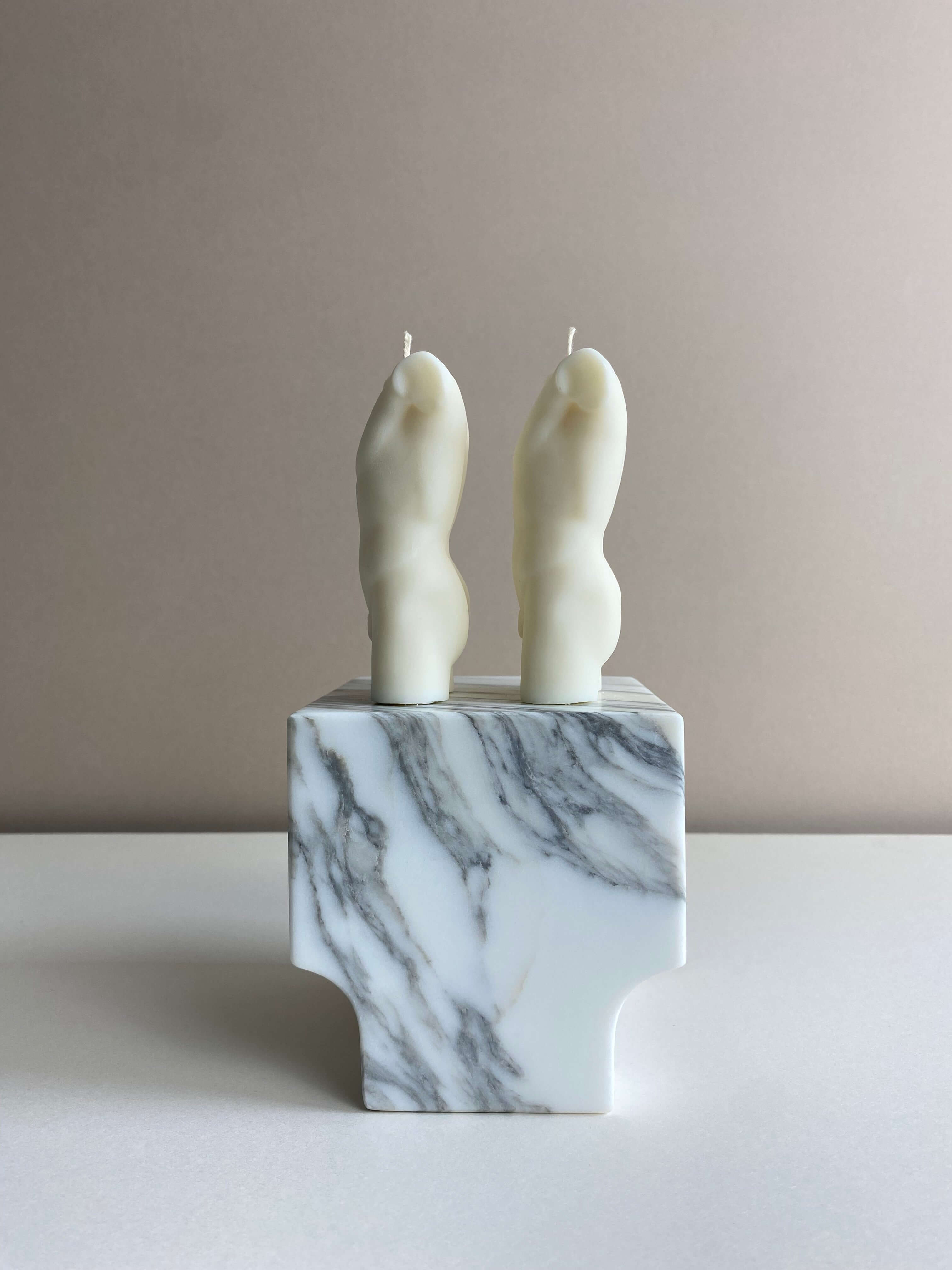 Atelier Ethos Pair Of Male Torso Candles A candle duo in natural soy wax showcasing sculptural elegance and refined craftsmanship. Perfect for weddings or engagement gifts. Sustainable, luxurious, with 10% of profits donated to charity. £18.00