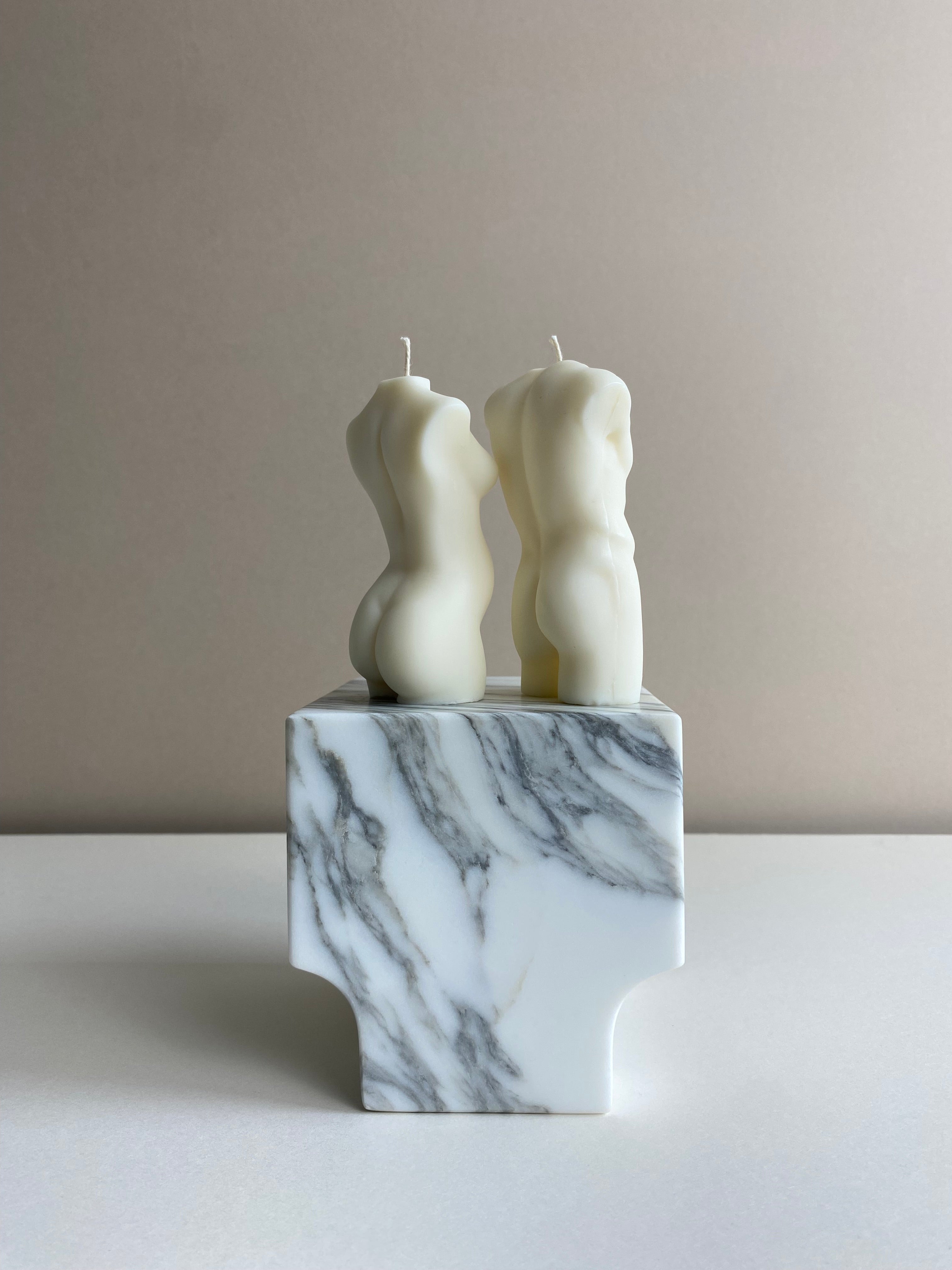 Atelier Ethos Pair Of Male And Pregnant Lady Candles A candle duo in natural soy wax honouring parenthood and sculptural artistry. Perfect as a baby shower or gift for expecting couples. Sustainable, luxurious, 10% of profits donated to charity. £18.00