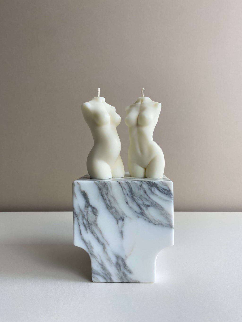 Atelier Ethos Pair Of Female And Pregnant Lady Candles A candle duo in natural soy wax celebrating motherhood and sculptural artistry. Perfect as a baby shower or gift for expecting couples. Sustainable, luxurious, and 10% of profits donated to charity. £