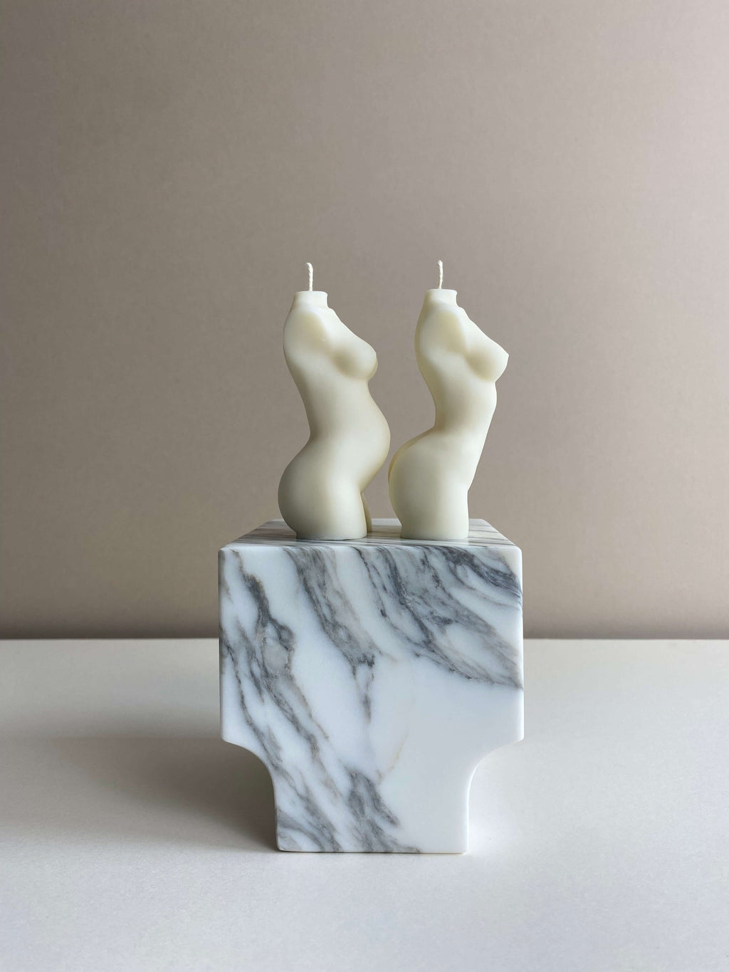 Atelier Ethos Pair Of Female And Pregnant Lady Candles A candle duo in natural soy wax celebrating motherhood and sculptural artistry. Perfect as a baby shower or gift for expecting couples. Sustainable, luxurious, and 10% of profits donated to charity. £