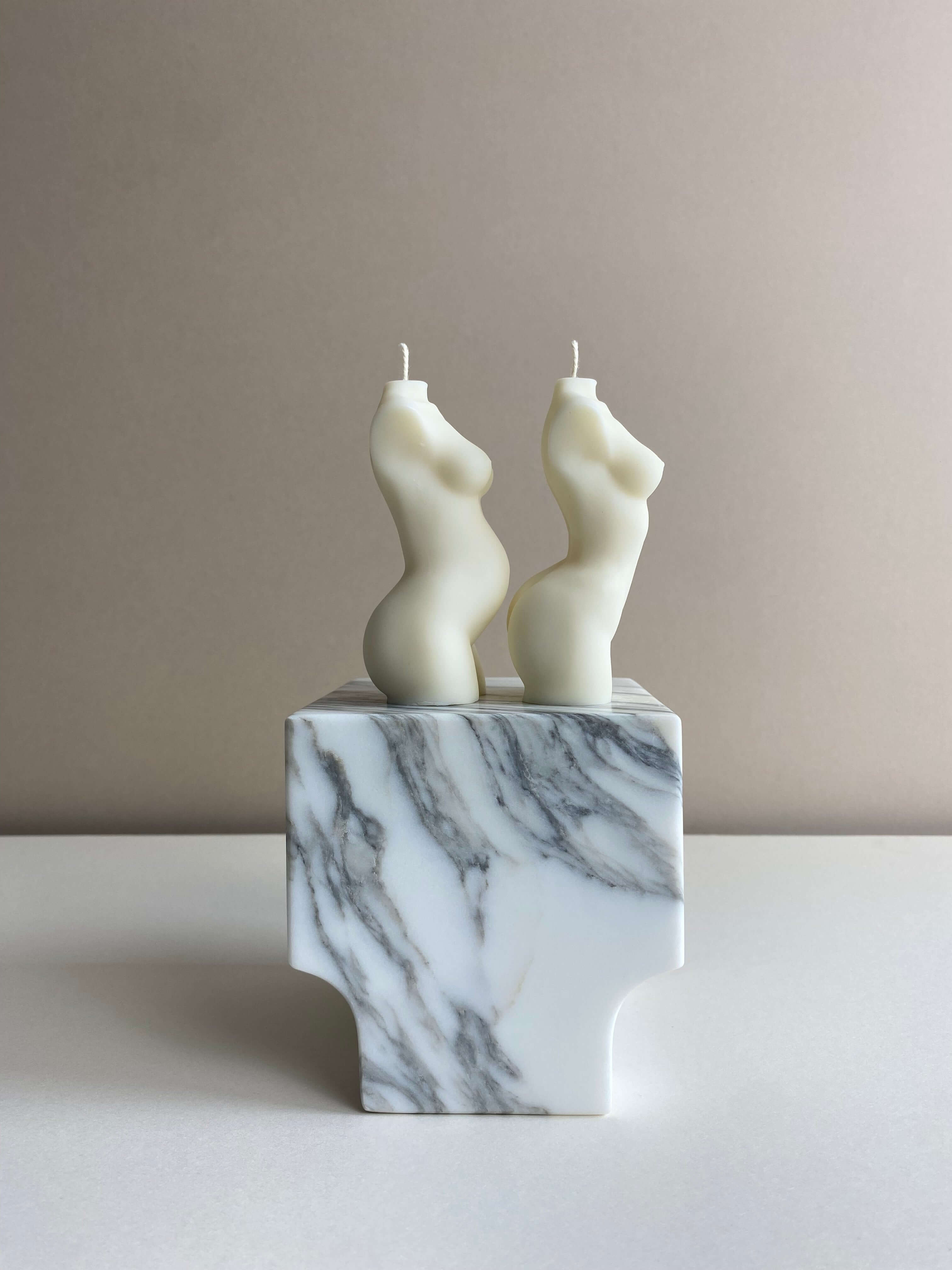 Atelier Ethos Pair Of Female And Pregnant Lady Candles A candle duo in natural soy wax celebrating motherhood and sculptural artistry. Perfect as a baby shower or gift for expecting couples. Sustainable, luxurious, and 10% of profits donated to charity. £