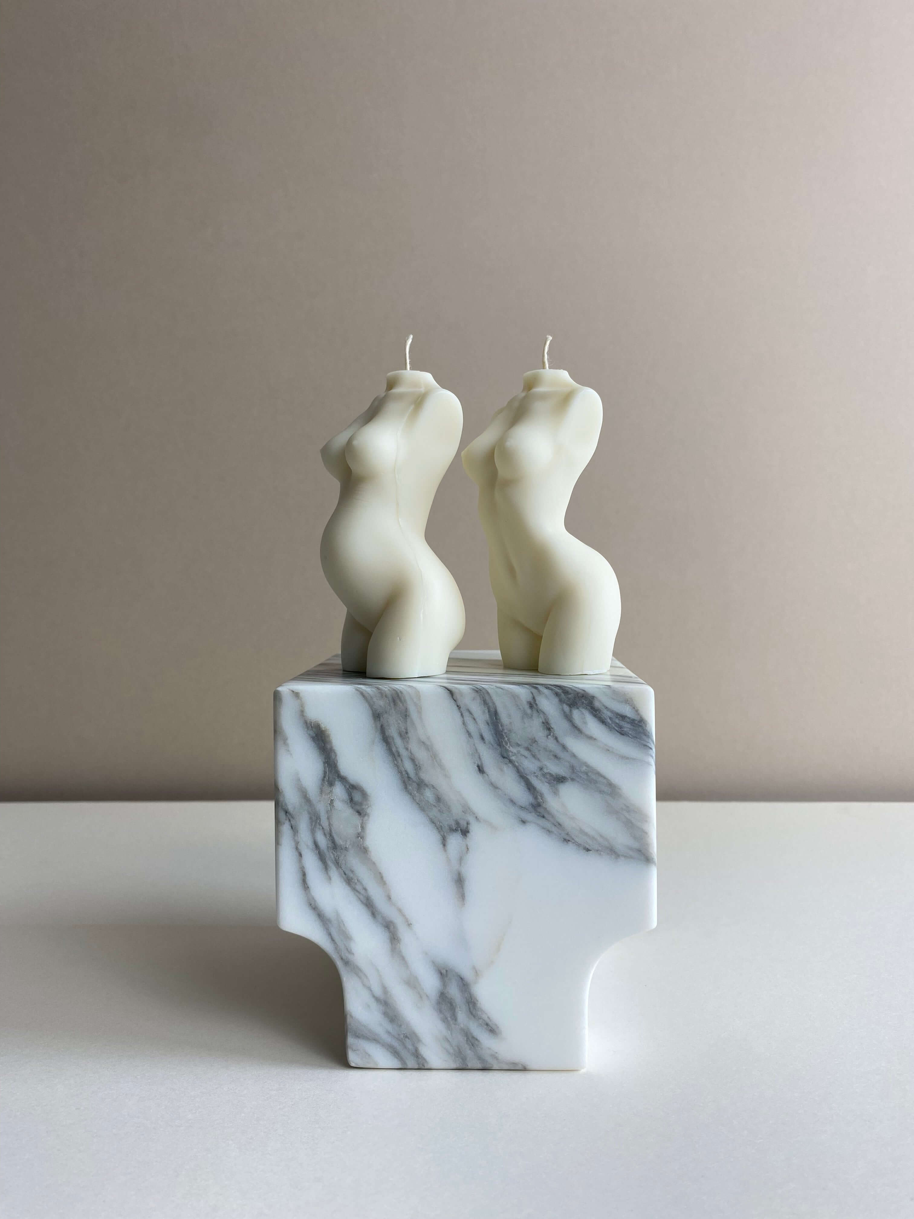 Atelier Ethos Pair Of Female And Pregnant Lady Candles A candle duo in natural soy wax celebrating motherhood and sculptural artistry. Perfect as a baby shower or gift for expecting couples. Sustainable, luxurious, and 10% of profits donated to charity. £