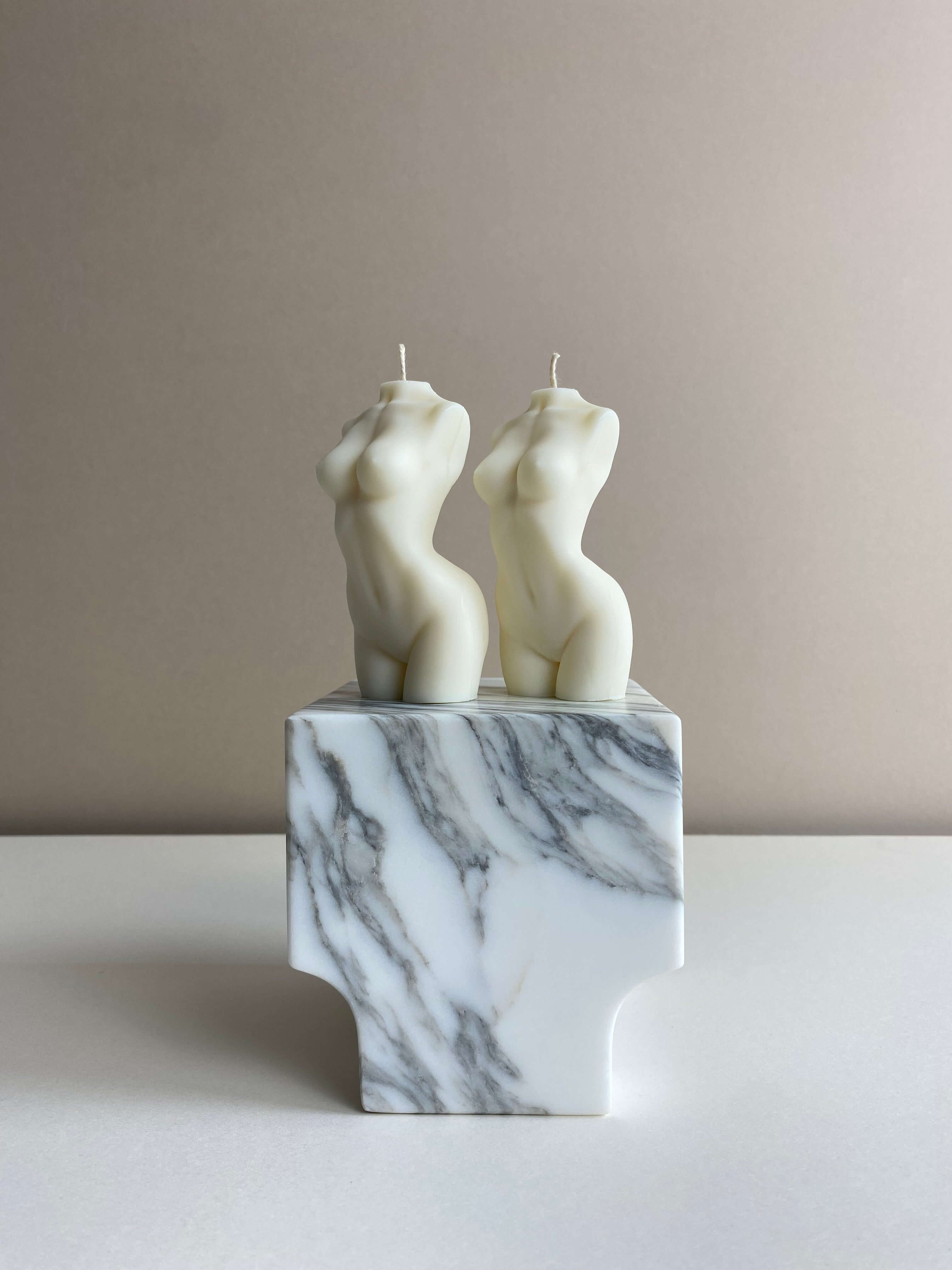 Atelier Ethos Pair Of Female Torso Candles Hand-poured in natural soy wax, a candle duo celebrating connection and refined artistry. Ideal as a thoughtful engagement or wedding gift. Sustainable, luxurious, 10% of profits donated to charity. £18.00