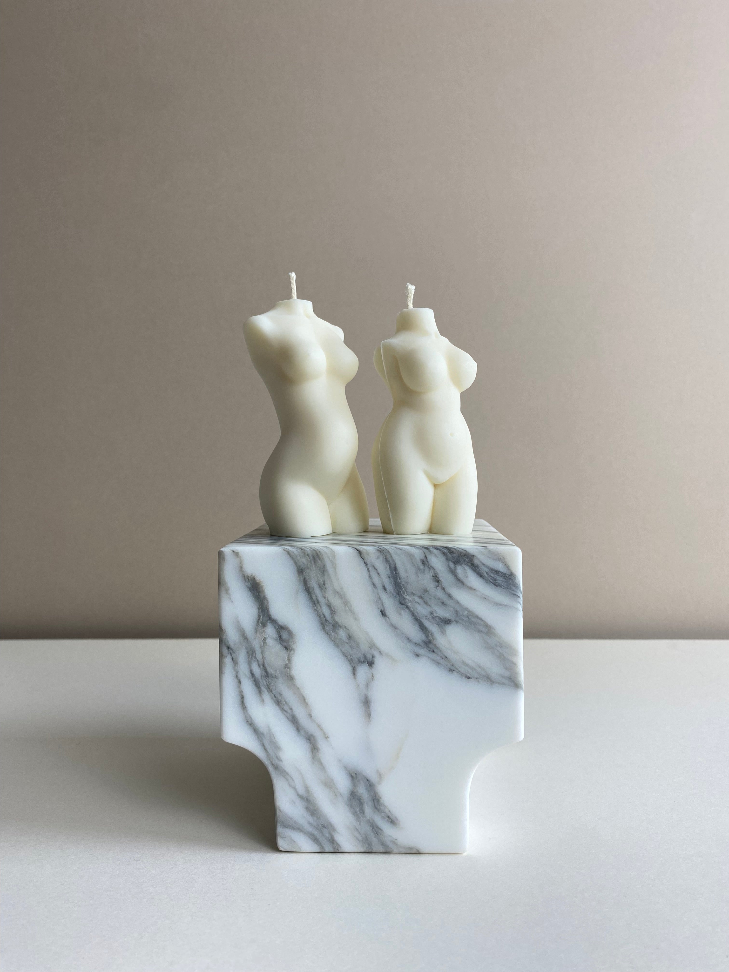 Atelier Ethos Pair Of Curvy And Pregnant Lady Candles A candle duo in natural soy wax celebrating motherhood and sculptural artistry. Perfect as a baby shower or gift for expecting couples. Sustainable, luxurious, and 10% of profits donated to charity. £1