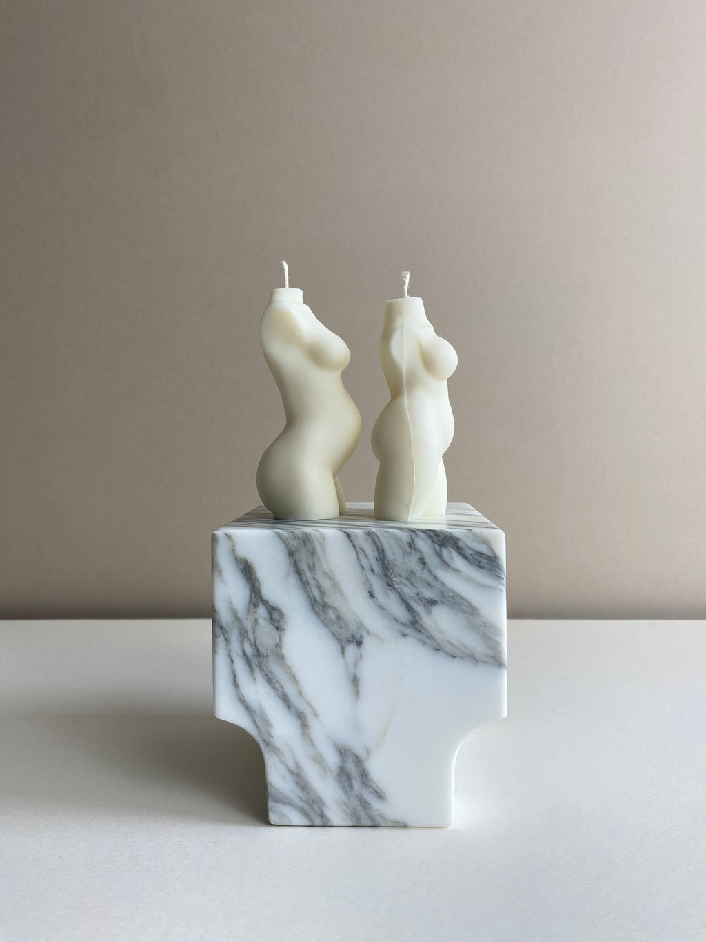 Atelier Ethos Pair Of Curvy And Pregnant Lady Candles A candle duo in natural soy wax celebrating motherhood and sculptural artistry. Perfect as a baby shower or gift for expecting couples. Sustainable, luxurious, and 10% of profits donated to charity. £1