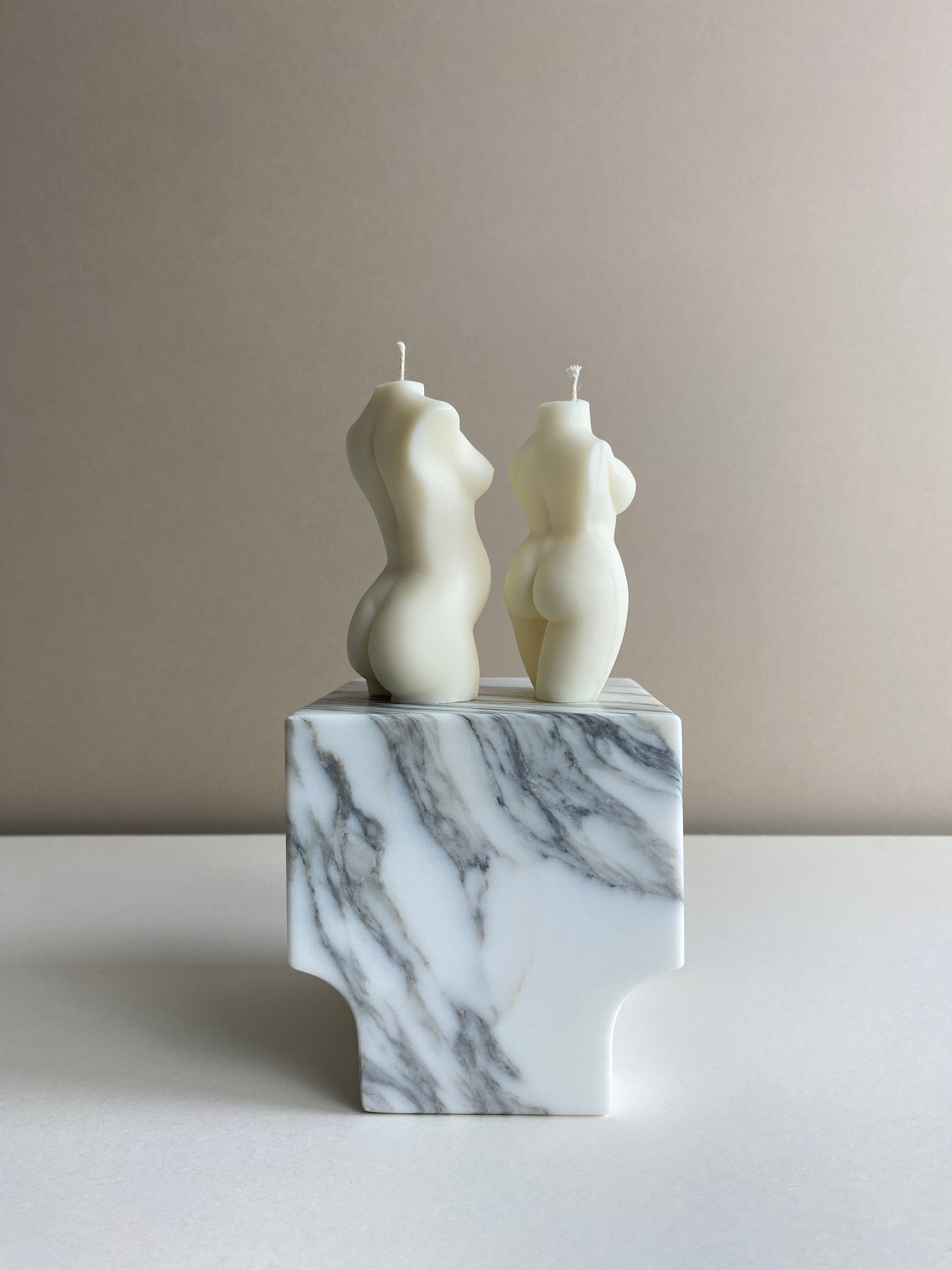 Atelier Ethos Pair Of Curvy And Pregnant Lady Candles A candle duo in natural soy wax celebrating motherhood and sculptural artistry. Perfect as a baby shower or gift for expecting couples. Sustainable, luxurious, and 10% of profits donated to charity. £1