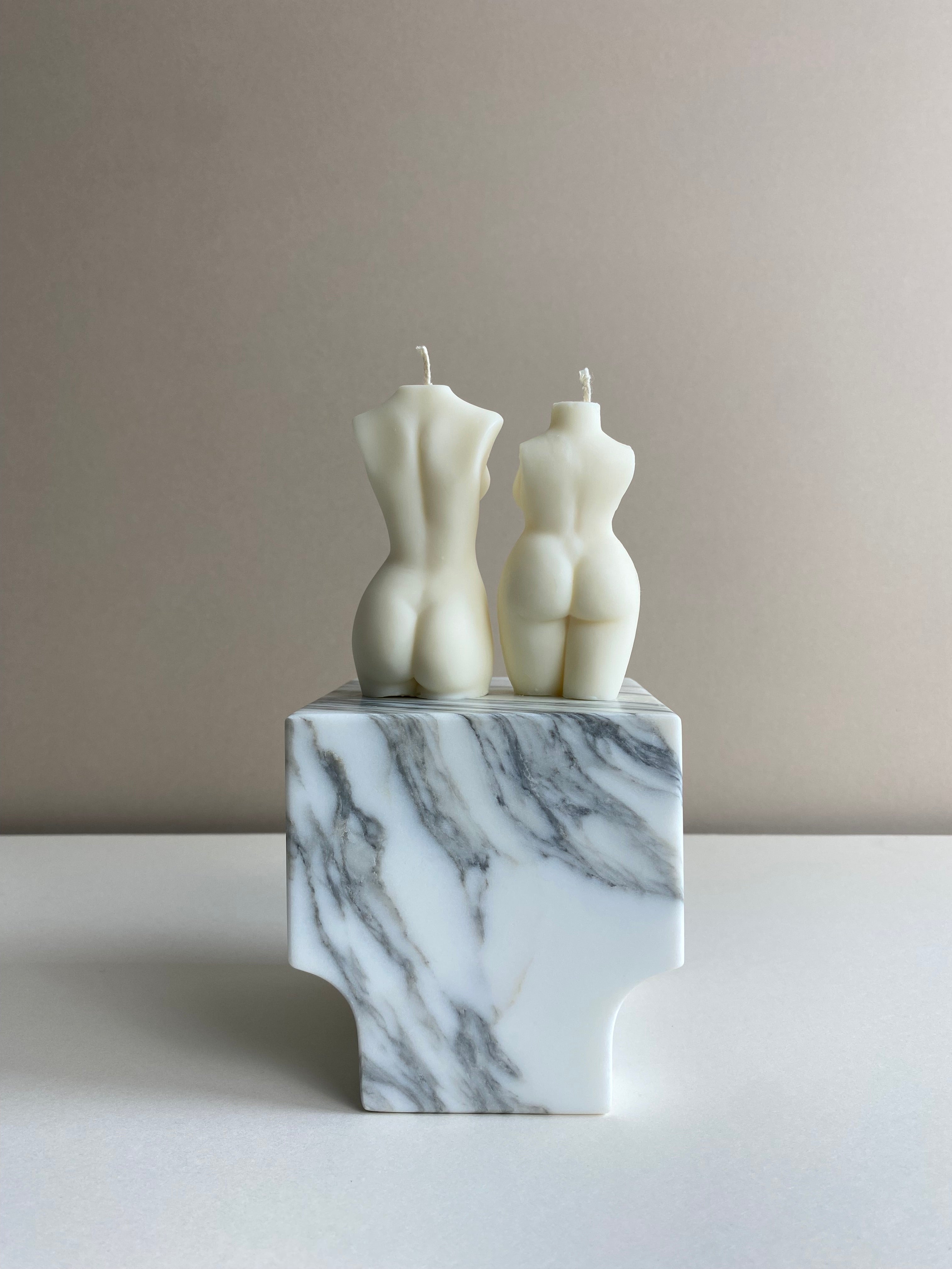 Atelier Ethos Pair Of Curvy And Pregnant Lady Candles A candle duo in natural soy wax celebrating motherhood and sculptural artistry. Perfect as a baby shower or gift for expecting couples. Sustainable, luxurious, and 10% of profits donated to charity. £1