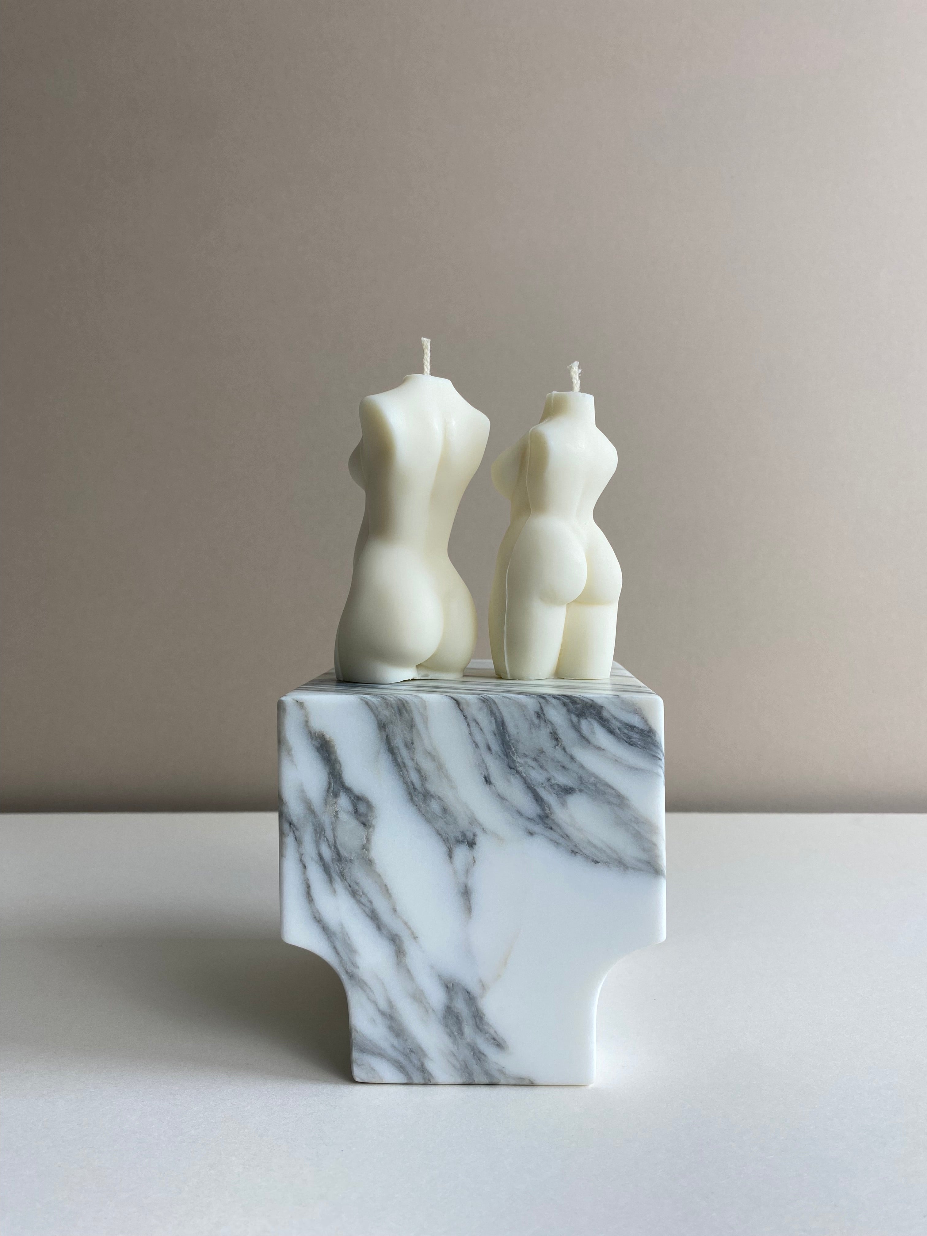 Atelier Ethos Pair Of Curvy And Pregnant Lady Candles A candle duo in natural soy wax celebrating motherhood and sculptural artistry. Perfect as a baby shower or gift for expecting couples. Sustainable, luxurious, and 10% of profits donated to charity. £1
